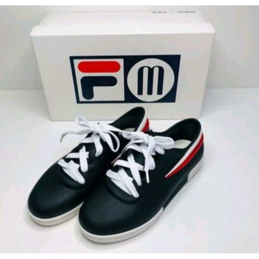 Melissa X Fila Women's Ruber Black Lace-up Jelly Red Stripe Sneakers Size 7 - Picture 1 of 13